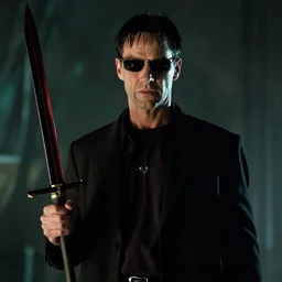 film still of Roger Murtaugh as Morpheus in The Matrix, 4k