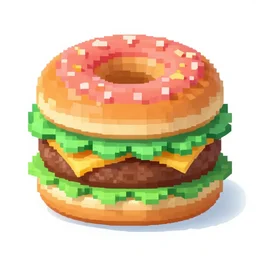 voxel art of a donut hamburger