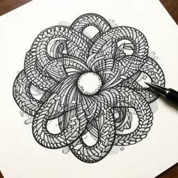 intricately detailed looping woven pen and ink doodles
