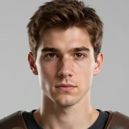 cinematic artwork of a warrior in his twenties with brown hair, brown eyes and a small chin looking solemn as he surrounded by an enemy army by greg rutowski, 4 k, masterpiece, sun rays