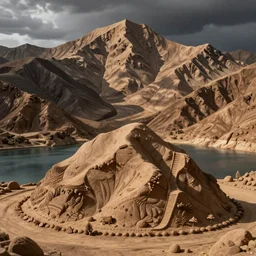 lakeside mountains, clay sculpture