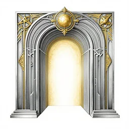 silver and gold art deco style ink drawing of hyper portal, highly detailed, alchemy, Art deco, Vibrant volumetric natural light In style of Josan Gonzalez and Mike Winkelmann and andgreg rutkowski