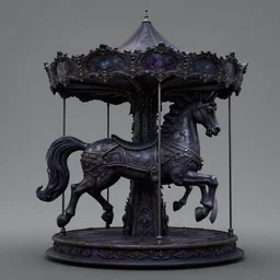 a 3d render of a dark fantasy  side view of a dark evil undead carousel horse, tim burton, world of warcraft, league of legends