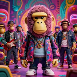cinematic shot of a nft board ape club, ironic, psychedelic vibrant colors, punk rock, by michael whelan art, sharp focus, realistic, highly detailed, 8 k