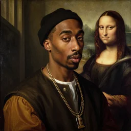 A Renaissance portrait painting of Tupac Shakur by Giovanni Bellini and Leonardo da Vinci. Tupac