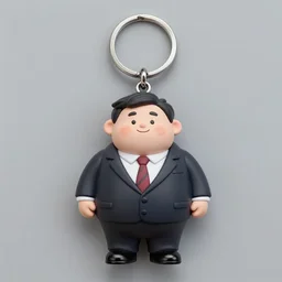 realistic keychain of 'super deformed chubby white man in a suit and necktie'