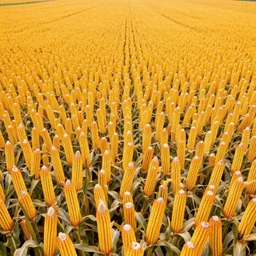 Realistic photo, uncanny, retro, of infinite yellow corn fields.