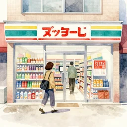 japanese convenience store by me kyeoung lee, watercolor,