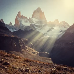vintage color photo of light rays shinning through Cordillera De Los Andes, 8k definition