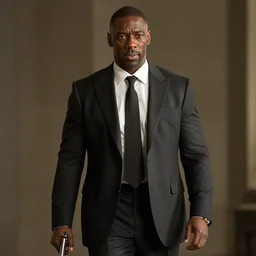 movie still of idris elba as james bond with a gun, highly - detailed, award - winning, cinematic, establishing shot