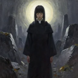priestess of the steel hills. gouache painting by the award - winning mangaka, bloom, chiaroscuro, backlighting, depth of field.