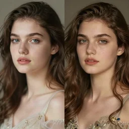 portrait of a beautiful woman in soft focus, next to a portrait of a beautiful woman in hard focus