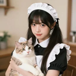 beautiful maid with a cat