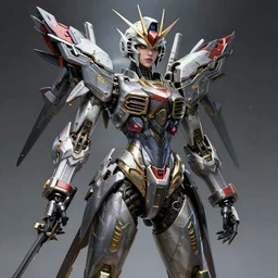 very complex hyper - maximalist overdetailed gundam style fullbody portrait of an elegant very attractive but dangerous and wild mecha girl by andrei riabovitchev, tomasz alen kopera. omnious intricate. artstation. deviantart. 8 k 4 k 6 4 megapixel. rendered by binx. ly feat subjekt zero. feminine pose