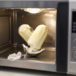 a broken ice cream in a microwave