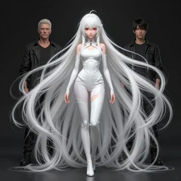rima mashiro, wearing a white outfit, absurdly long hair, white hair, hair down to floor, red eyes, by tom bagshaw and ilya kuvshinov, rtx rendering, octane render 1 2 8 k, maya, extreme high intricate details by wlop, digital anime art by ross tran, composition by sana takeda, dramatic lighting by greg rutkowski