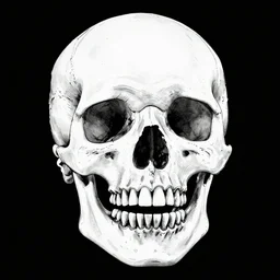 lineart drawn skull with 3 sets of jaws