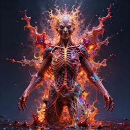 human body apophasis nervous system explosion body explosion apophasis fractalizing human body apophasis gruesome intricate detailed inferno explosion visceral viscera particles splattering splashing splatter splash drip spray spraying fluid human fluid leaking creepy psychopath psychological psychedelic apophasis by shintaro kago apophasis surrealism godmachine victo ngai hyperrealism photo - realistic surrealist surrealism visionary art vibrant colorful iridescent neon shamanic deity