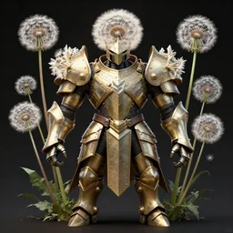 armoured warrior dandelion monster, symmetrical, highly detailed, digital art, dandelion themed armour, sharp focus, trending on art station, kentaro miura manga art style