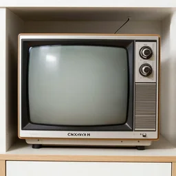 ortographic photograph of a old CRT TV in a cabinet