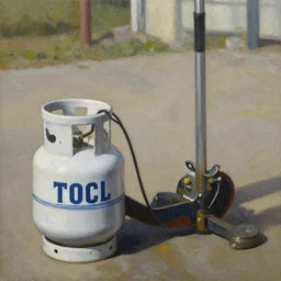 an oil painting of a propane leash cranking a patrolling flan