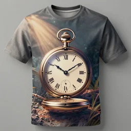 beautiful t - shirt design of a pocketwatch in maximalist style