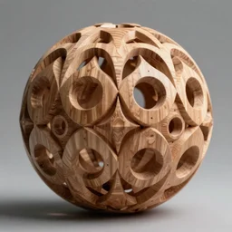 a stunning ultra detailed intricate spherical wooden sculpture made of repetitive organic and geometric shapes, artstation, deep depth of field, volumetric lighting, 3 d model, 8 k