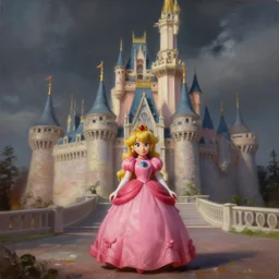 Clothed,worksafe.at CGSociety by WLOP,ilya kuvshinov,krenz cushart,Greg Rutkowski,trending on artstation.Princess peach castle.Oil painting.Cinematic dramatic atmosphere,sharp focus,soft volumetric studio lighting.