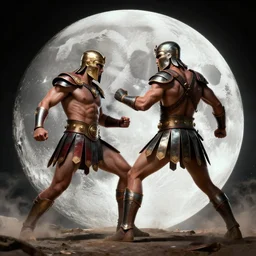 gladiator fight on moon, hd, hdr, amoled, 4 k, digital art, artstation