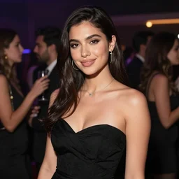 Beautiful Woman Wearing a Black Dress at a Party, potrait