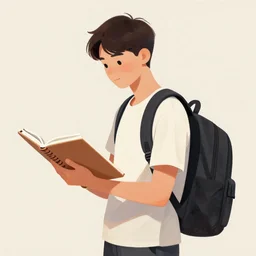 illustration hyperrealism art realism student holding his notebooks with his backpack on