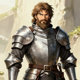 a rustic man wearing medieval armor, bearded, by kentaro miura