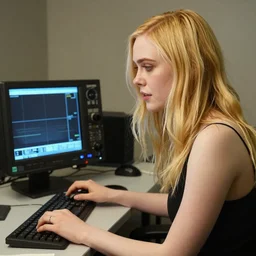 elle fanning in the style of an oscilloscope
