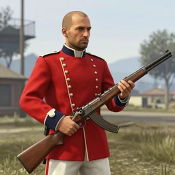 British redcoat holding a musket, screenshot, GTA5
