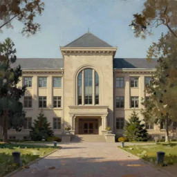 university campus, cinematic lighting, detailed oil painting, hyperrealistic, 8k