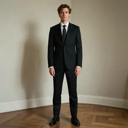 man in room by ashley wood, black suit
