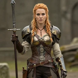 full photo of tessa fowler as a steampunk warrior