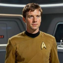 A portrait of Nathan Fillion in a starfleet uniform, on the set of Star Trek Voyager,  highly detailed photorealistic, unreal 5, hugh definition,  8k, deviantart, donato giancola, oil painting