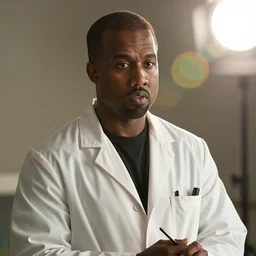 kanye west as the docter in docter who movie still, cinematic lighting, ray tracing, octane render, long lens, shallow depth of field, bokeh, anamorphic lens flare, 8 k, hyper detailed, 3 5 mm film grain