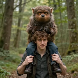 Luke carrying a gremlin on his shoulders
