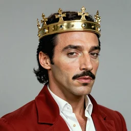 a beautiful hyper real portrait of Freddie Mercury with a crown art by rembrandt