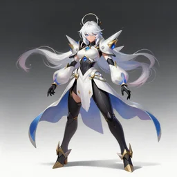 zyra, wide angle view, white, black, blue, pink, gold, highly detailed, artgerm, cushart krenz, trending on artstation, soft light, sharp edges, illustration, character design, concept art