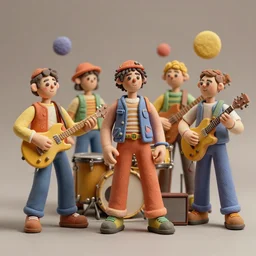 funk band, retro - vintage, neo soul, mixed media with claymorphism, 6 4 mm film, spatialism, matte color palette, designed by artstationhq, retro, 3 d shading, tilt shift, low fi,