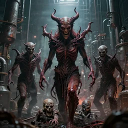 evil souls begetting themselves, self creation of evil, industrial mass production advanced, photorealistic, realistic, dramatic lighting, fantastic reality, by stefan bakałowicz, 8 k resolution