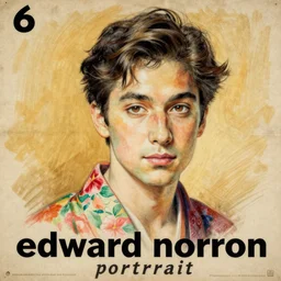“ edward norton portrait by ikenaga yasunari and ayana otake and ko rakusui, 6 0 s poster, drawing, realistic, sharp focus, japanese, dreamy, nostalgia, faded, golden hues, floral clothes, porcelain skin ”