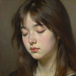 detailed portrait of serene anime girl c, closed eyes, natural light, painting by gaston bussiere, craig mullins, j. c. leyendecker