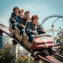 angry harry potter riding a rollercoaster, dslr photo, nikon lens, telephoto, 3 0 0 mm color graded