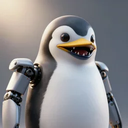 Closeup model robot, Anthropomorphic penguin, Horror game,sharp teeth. Photorealistic. 4k. God rays. Highly detailed. VRay Rendering. Unreal Engine.