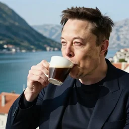 elon musk drinking coffee in kotor, montenegro