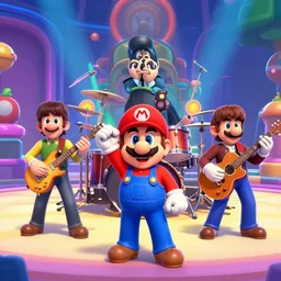 The Beatles performing in New Donk City, in Super Mario Odyssey, ingame screenshot